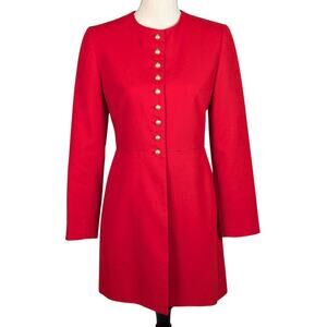 Vintage Harve Bernard by Bernard Holtzman Wool Overcoat Red with Gold Buttons XS